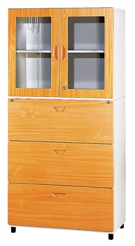 三大抽木紋鋼木書櫃