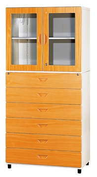六小抽木紋鋼木書櫃